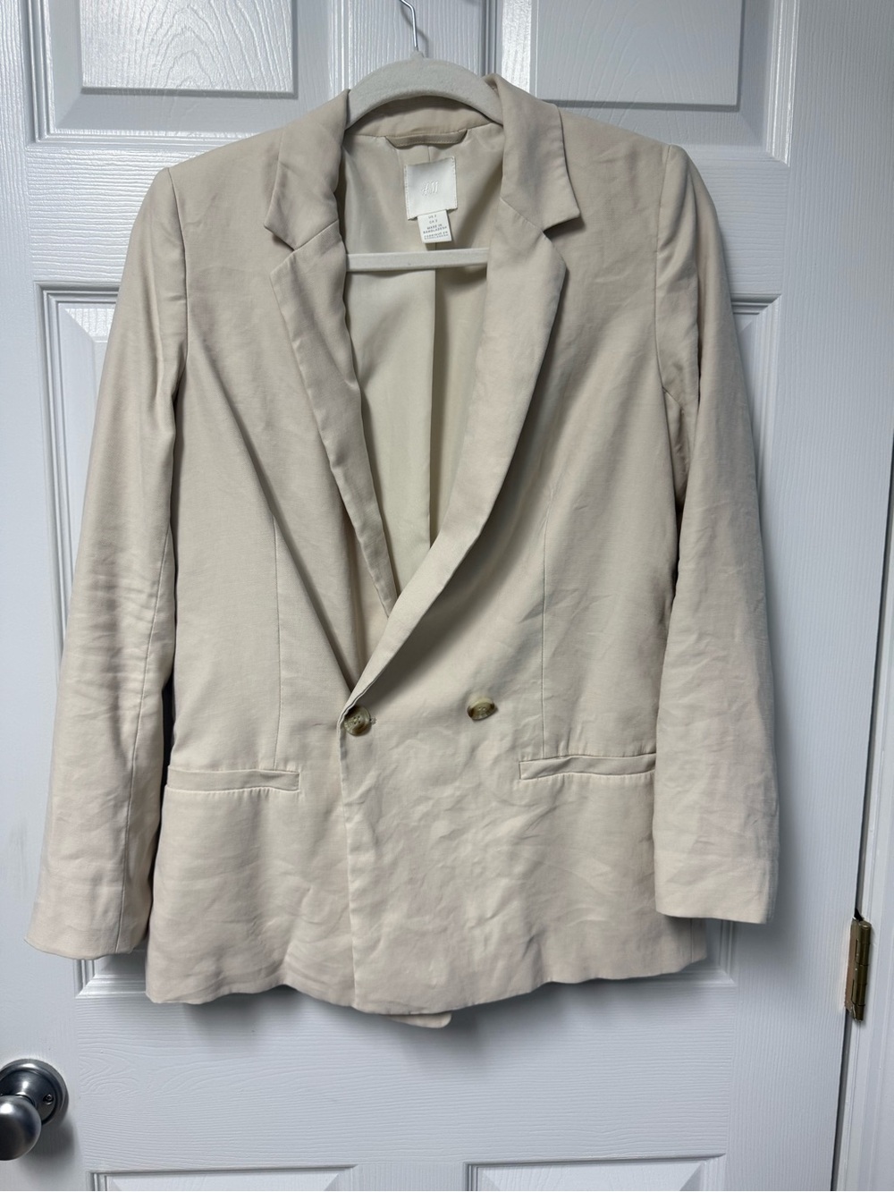 H&M Women's Light Cream Double-Breasted Blazer
